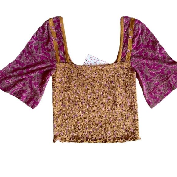 FREE PEOPLE Marigold Mix Print Smocked Top XS - Picture 5 of 9